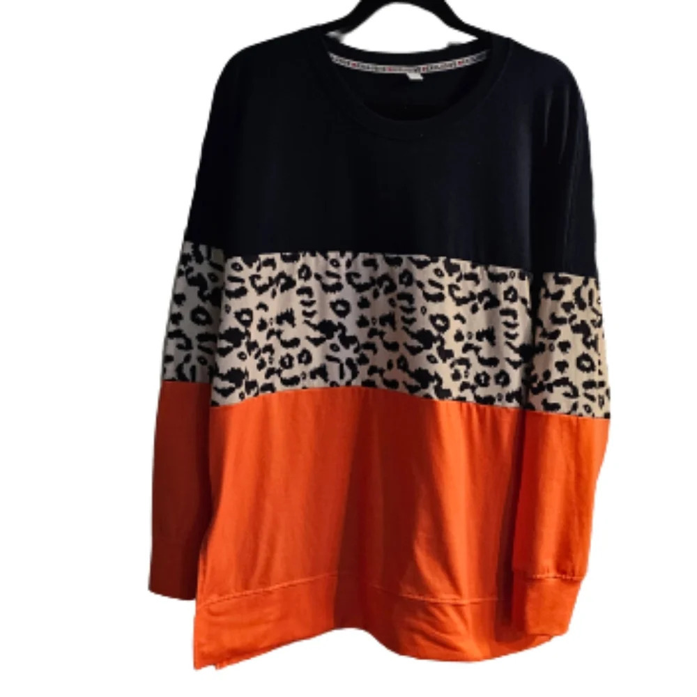 TRENDSI EXCLUSIVE Orange, Navy, Leopard Print Long Sleeve Top